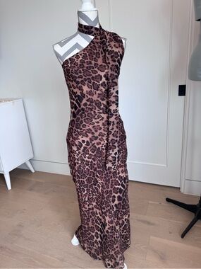 Leopard Print One-Shoulder Maxi Dress - Brown